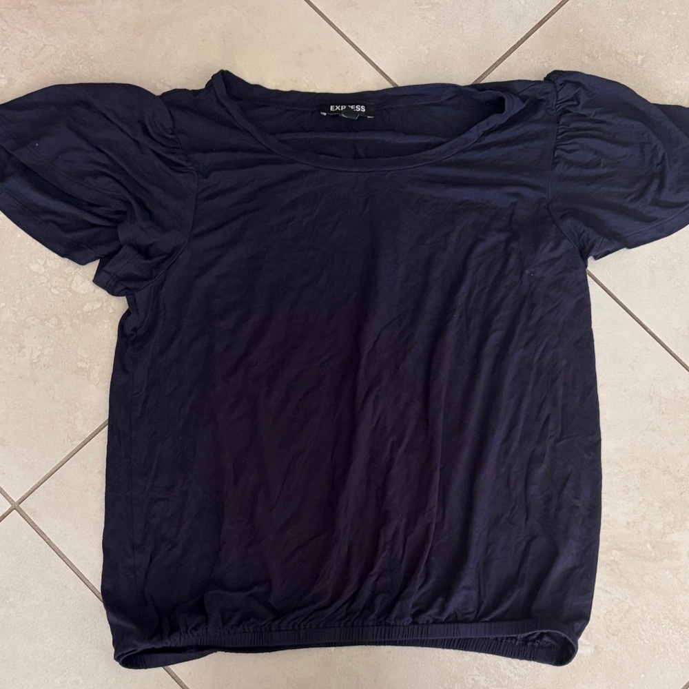 Express Women's Dark Blue Short Sleeve Top